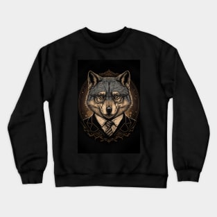 Handsome Wolf portrait with Glasses Crewneck Sweatshirt